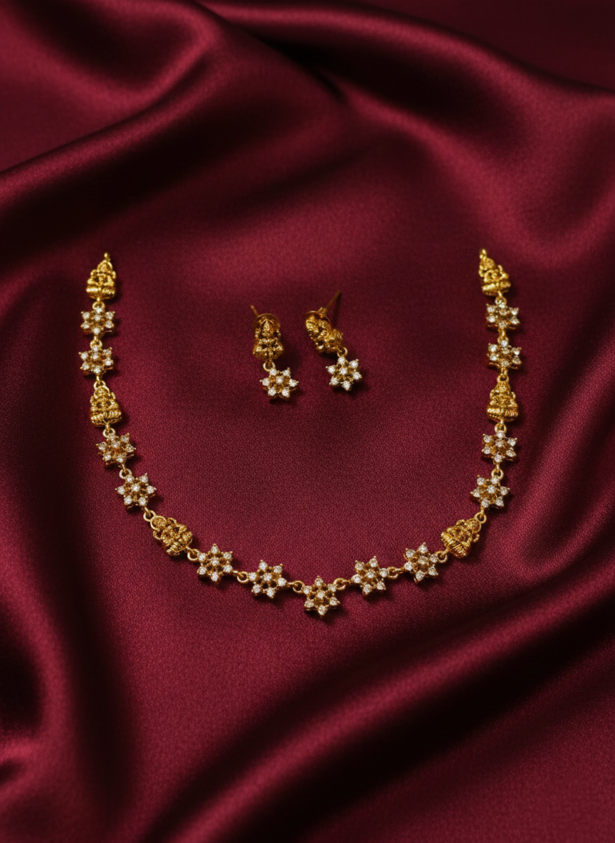 AD Lakshmi Flower Necklace Set V79