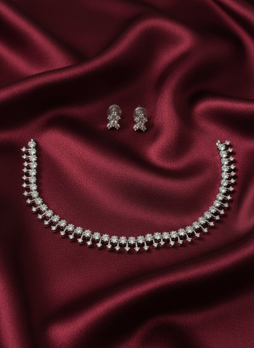 Rhodium Polish Simple AD Necklace Set
