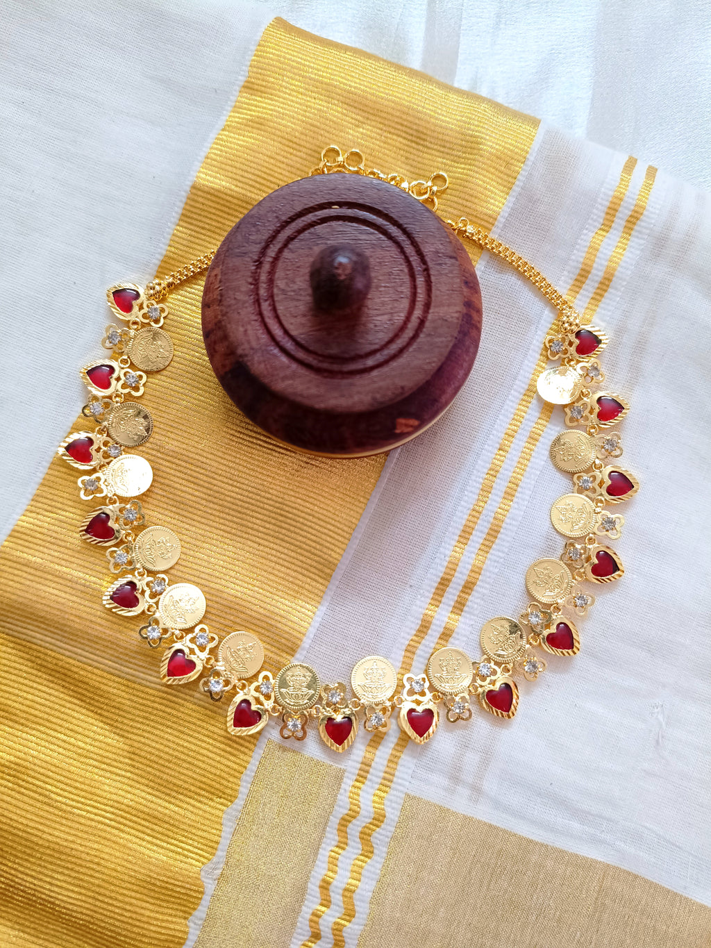 Micro Polish Heart Palakka Coin Necklace