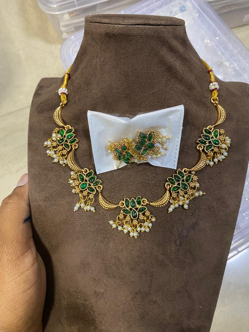 Lotus Half Moon Necklace Set
