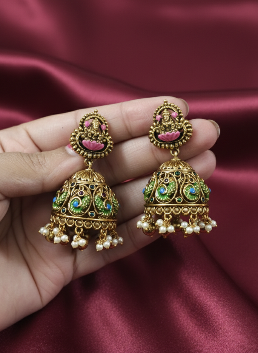 Premium Quality Matte Finish Lakshmi Enamel Jhumka