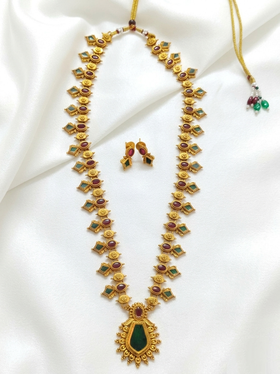 Matte Finish Nagapadam Long Necklace Set