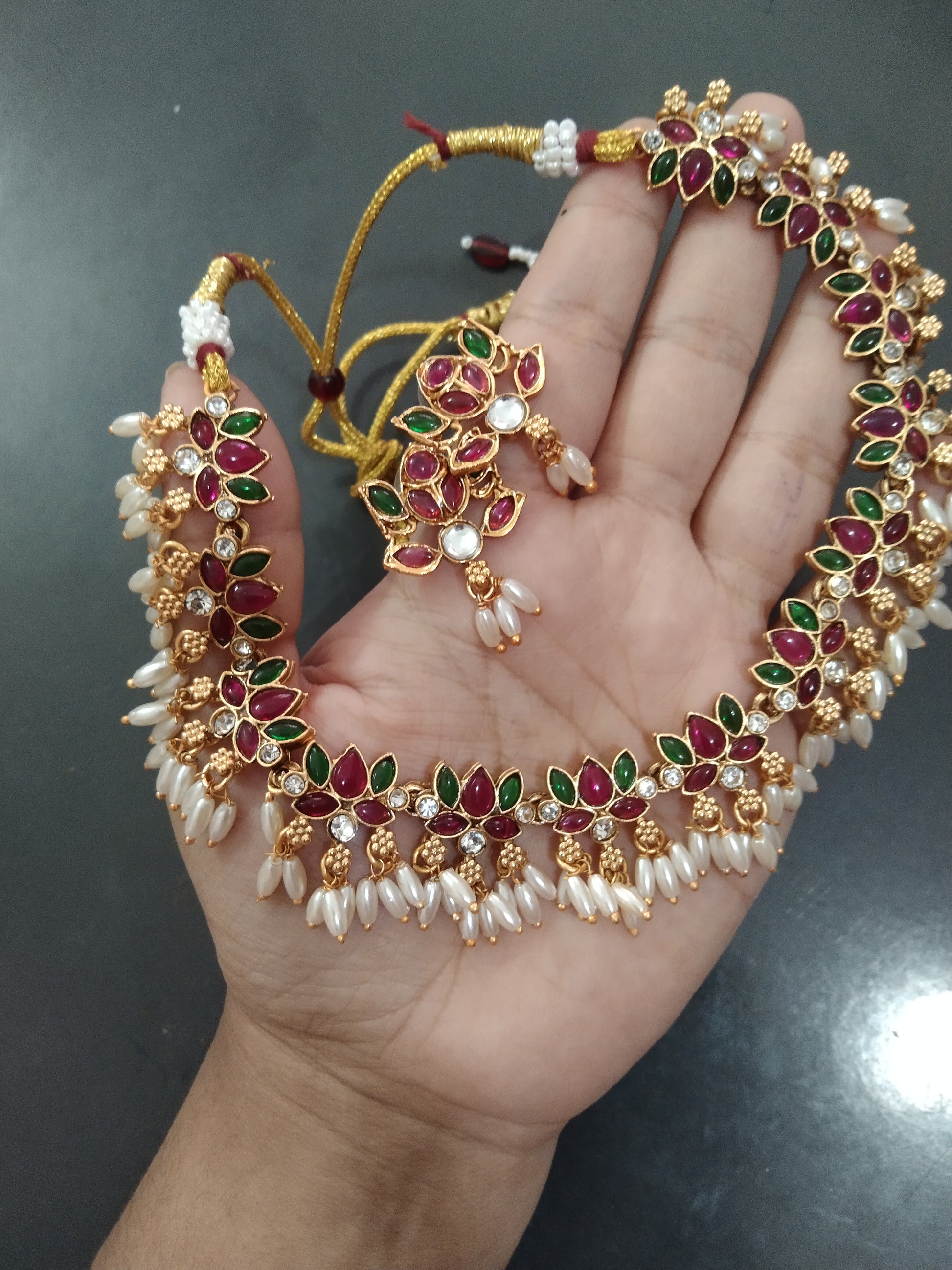 Lotus With Rice Pearl Necklace Set