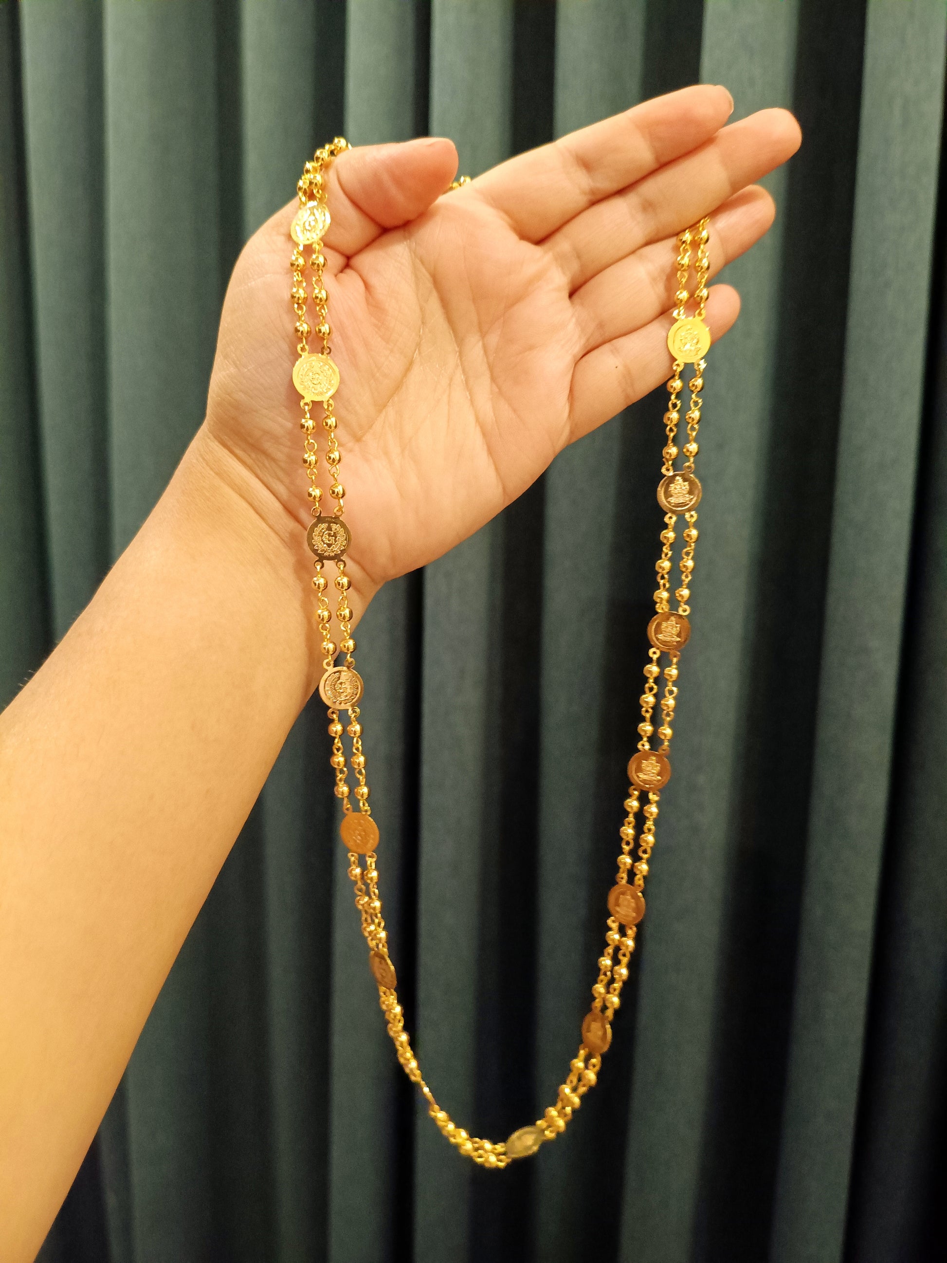 Micro Polish Lakshmi Coin Layer Long Necklace