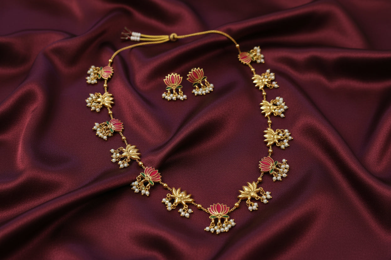 Fusion Lotus Long Necklace Set