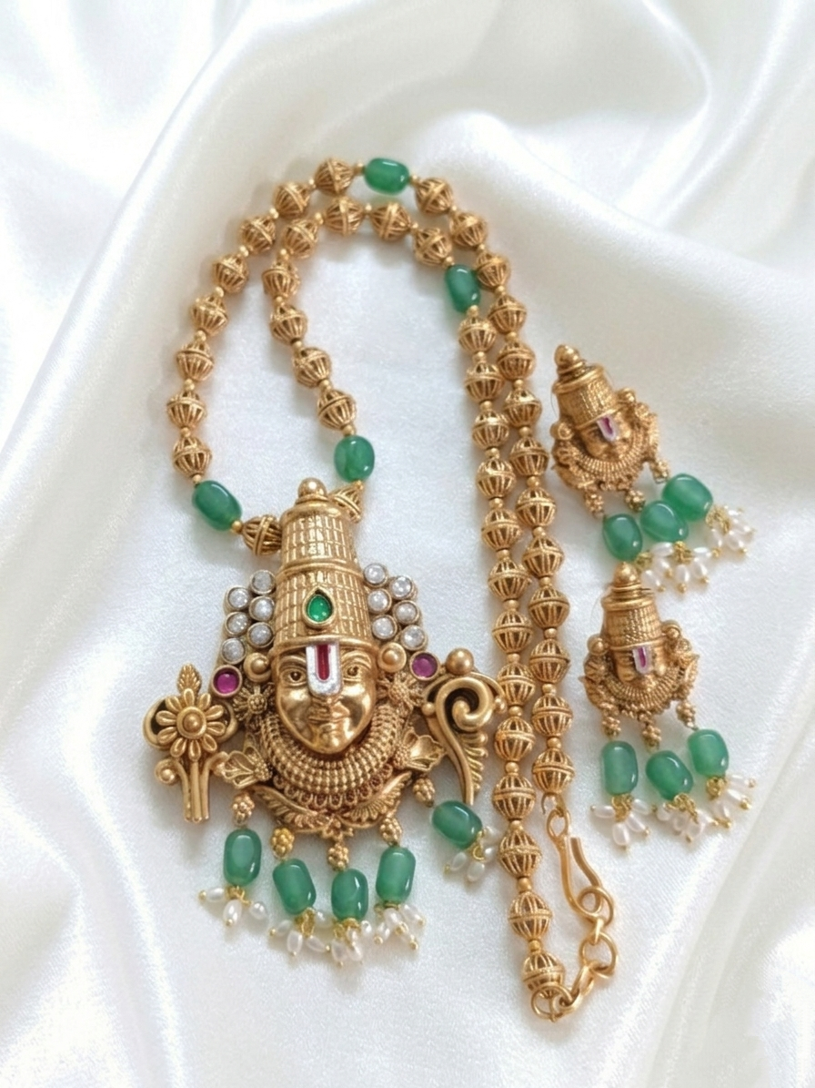 Tirupati Balaji Pendant Mid Necklace Set