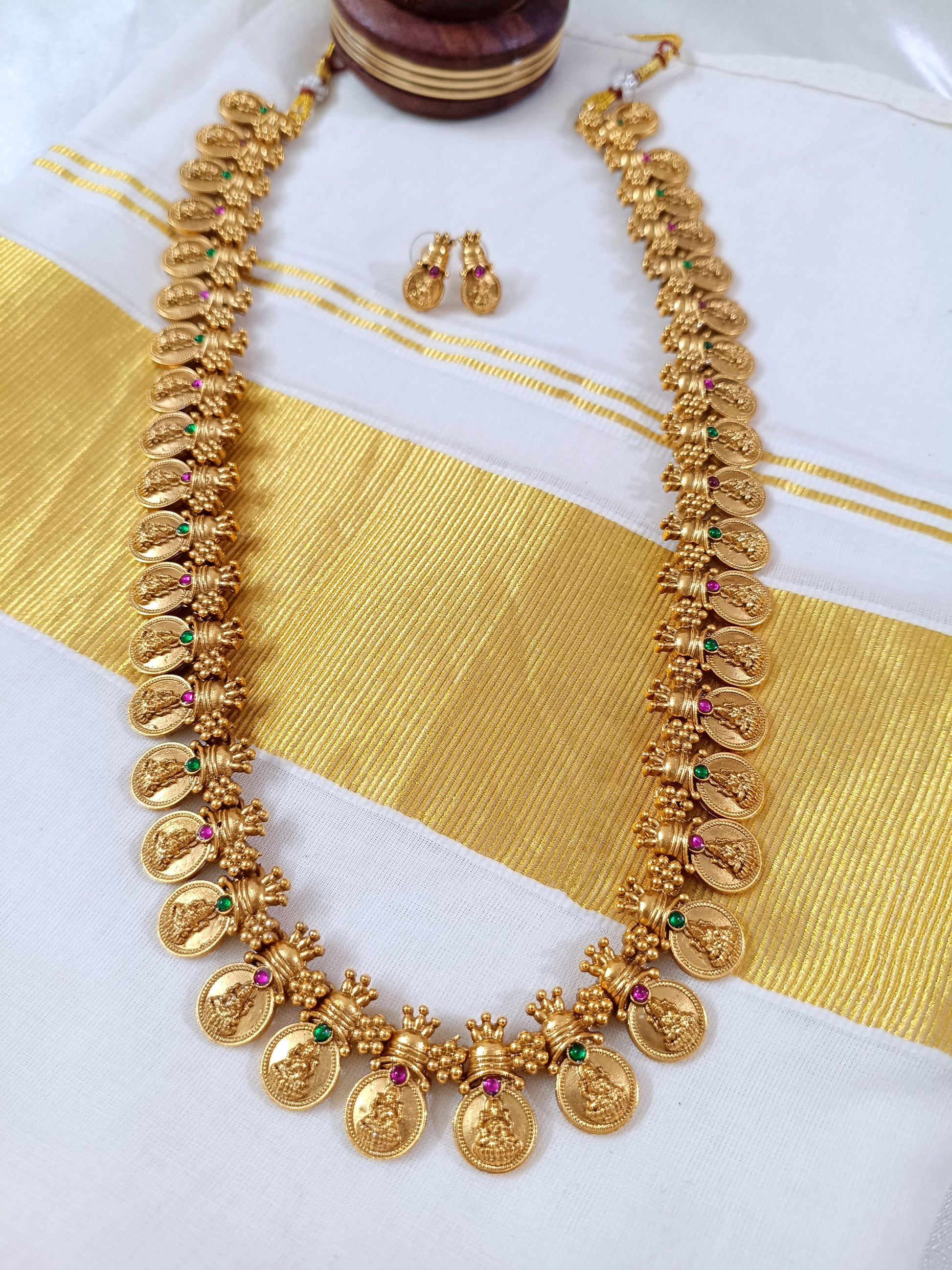Traditional Lakshmi Coin Long  Necklace Set V3