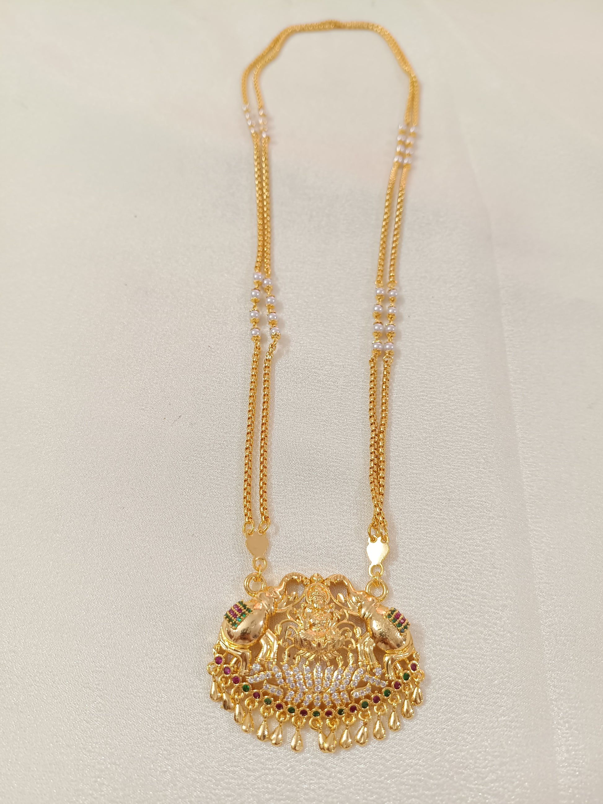Micro Polish AD Lakshmi Pendant Long necklace set