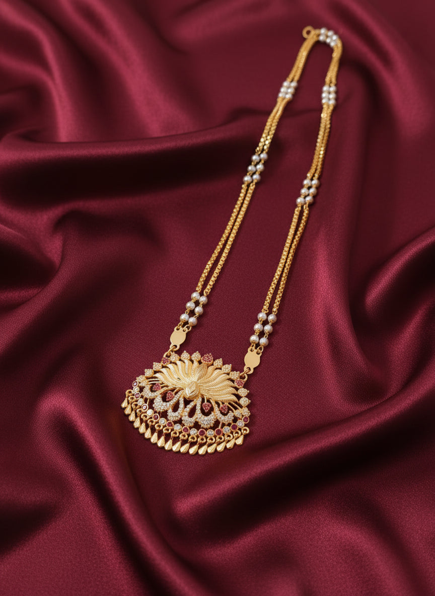 Micro Polish Non Idol AD Pendant Long Necklace Set