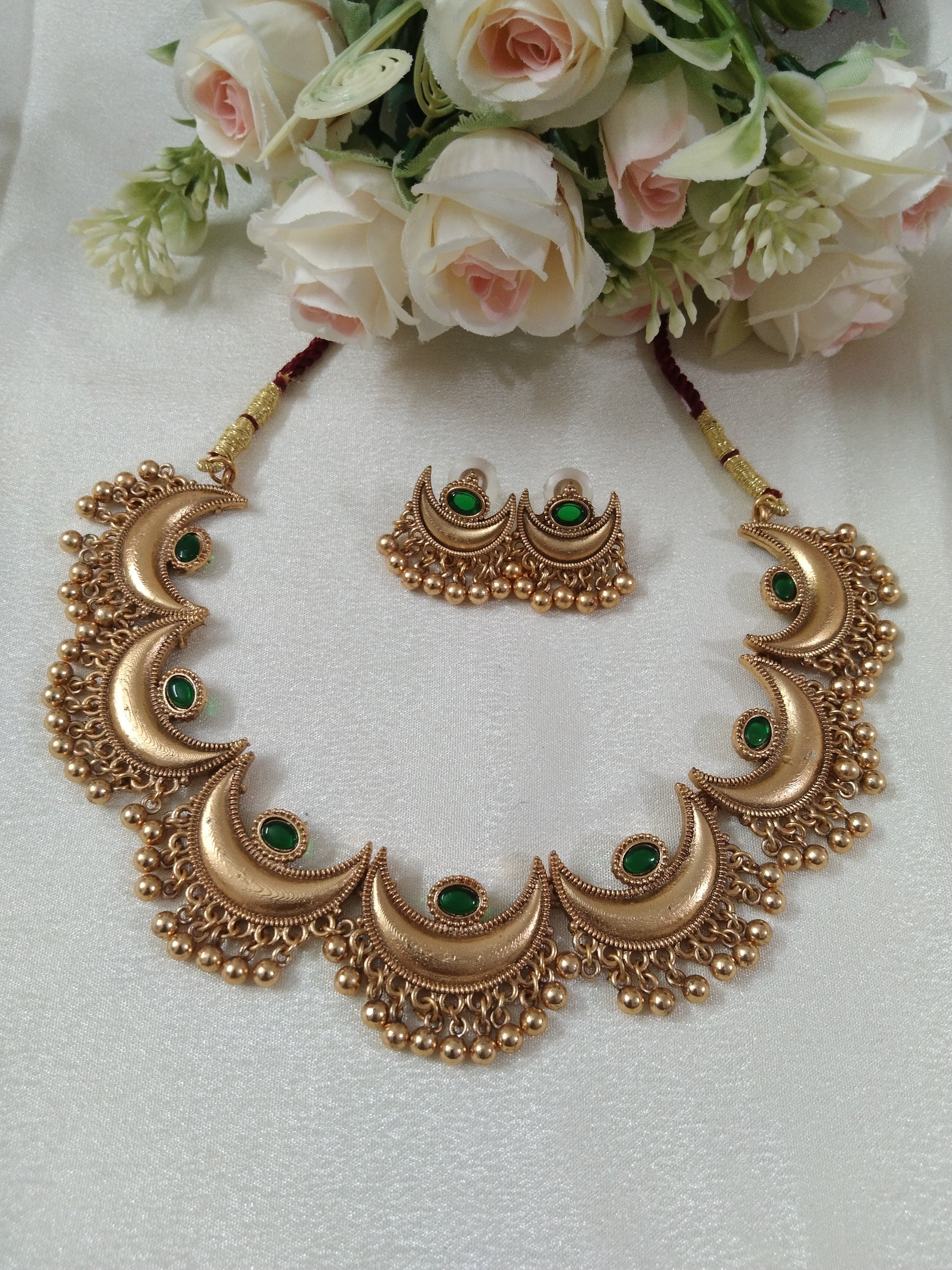Half moon Necklace With Golden Beads