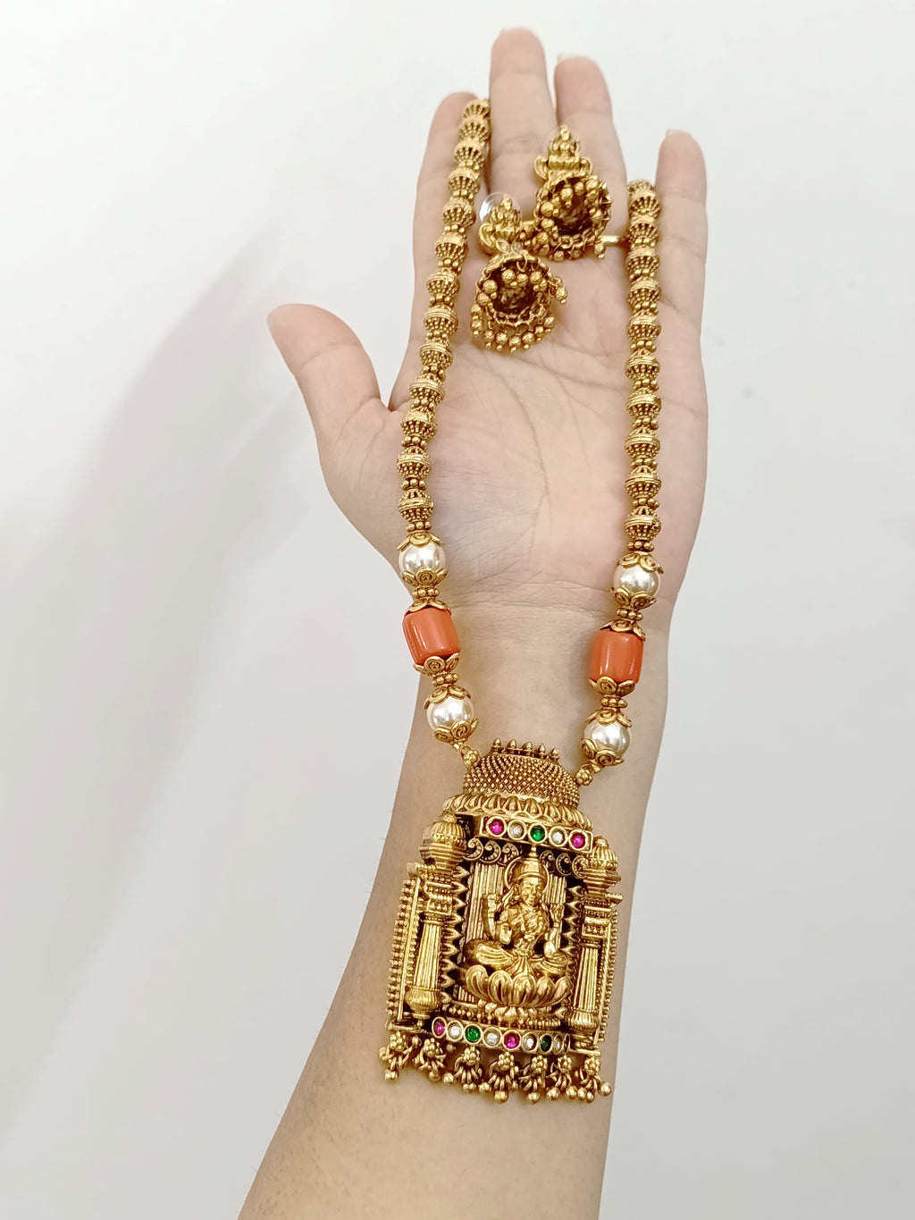 Lakshmi Pendant Mid Long Necklace Set V205