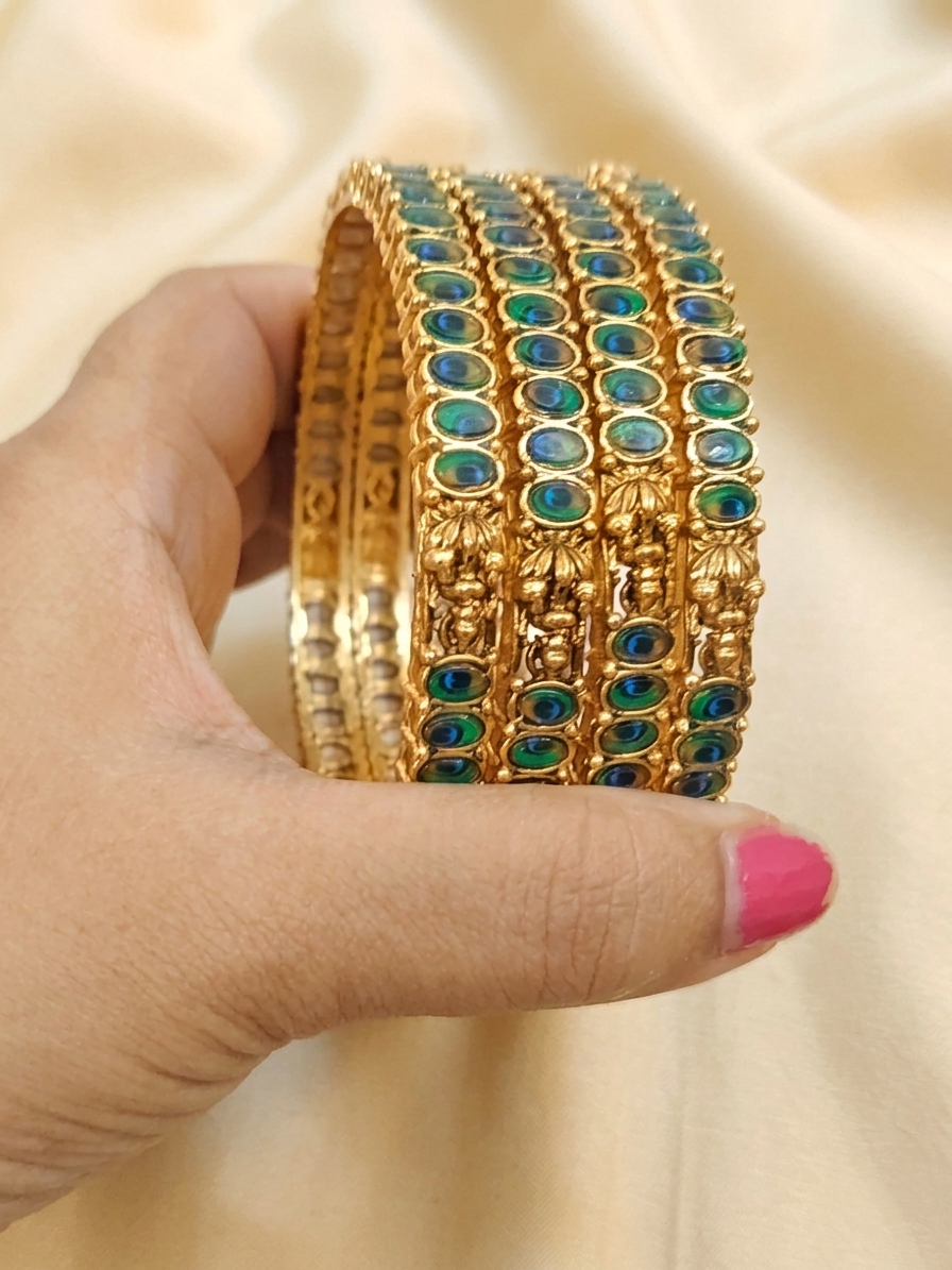 Matte Finish Lakshmi Peacock Bangles of 4 V3