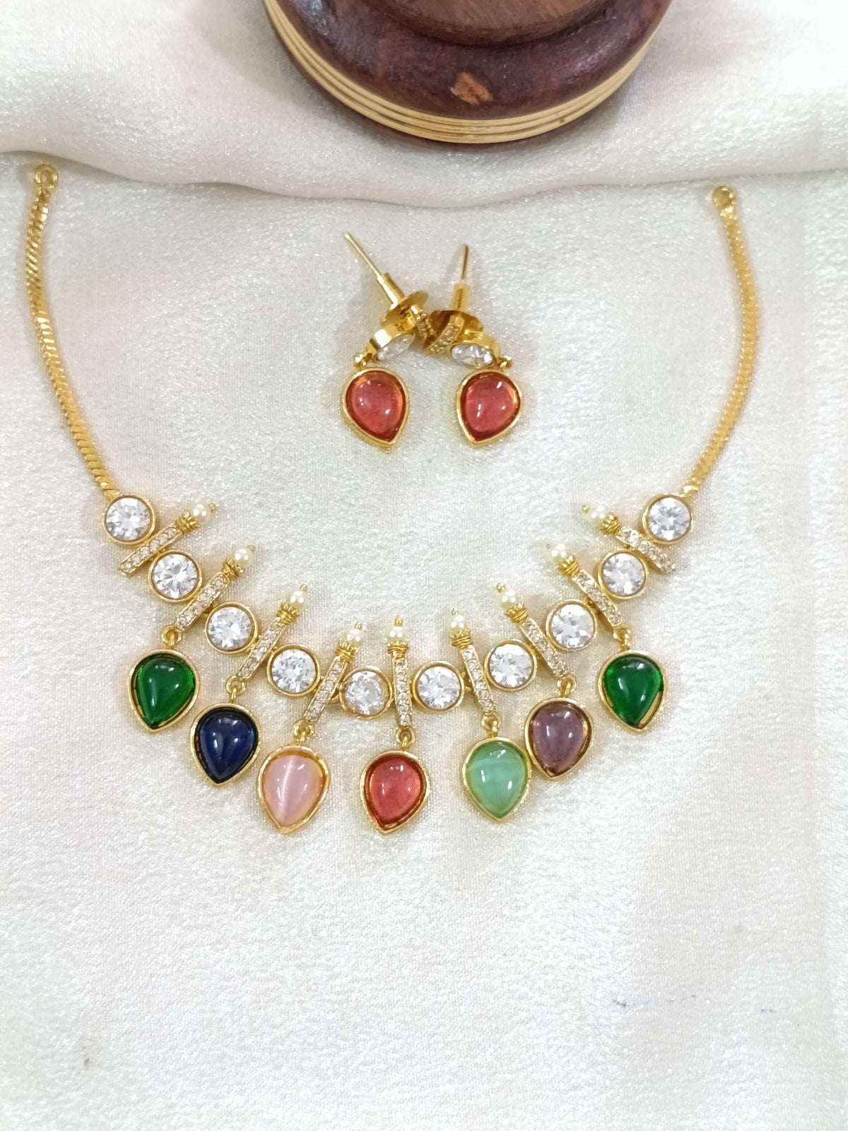 Matte Finish Navaratna Choker Set