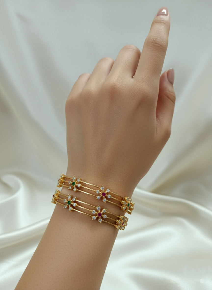 AD Flower Bangle Set of 2