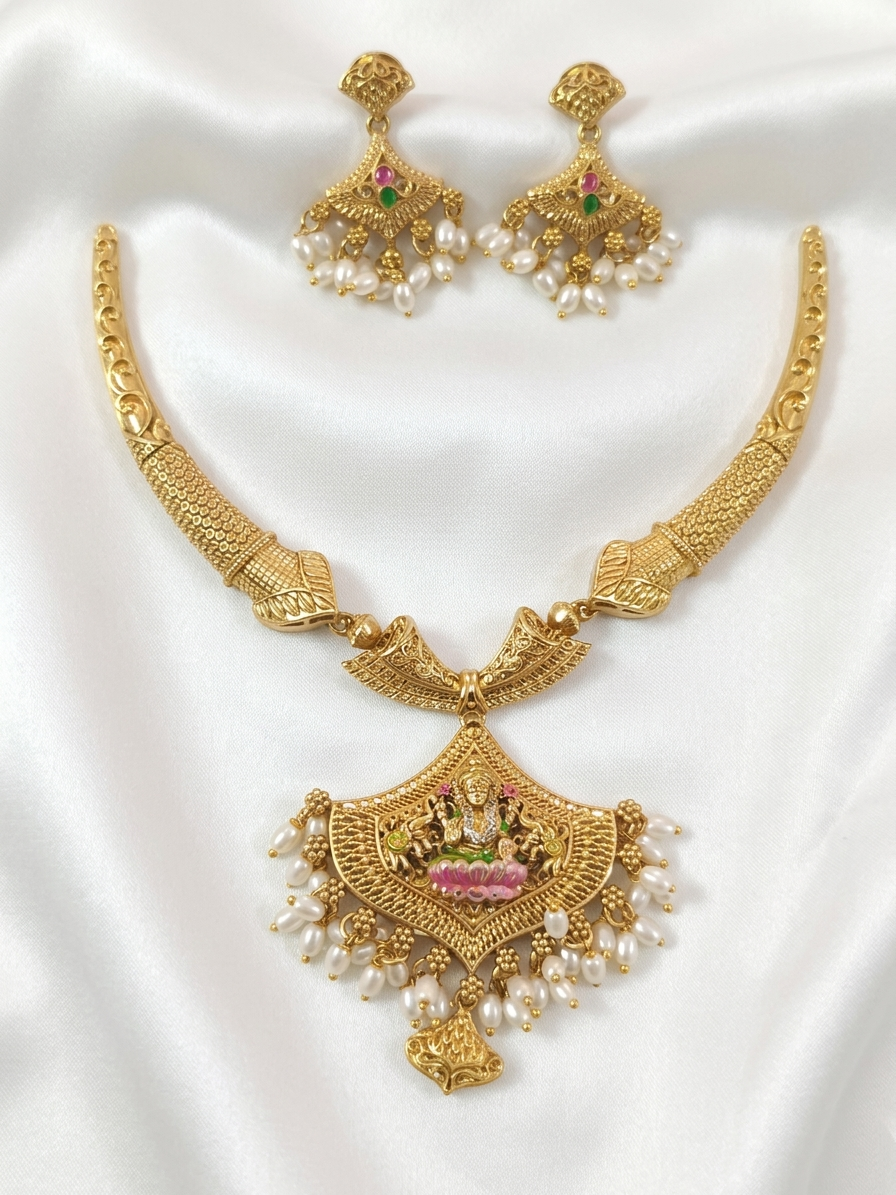 Enamel Lakshmi Hasli Necklace Set