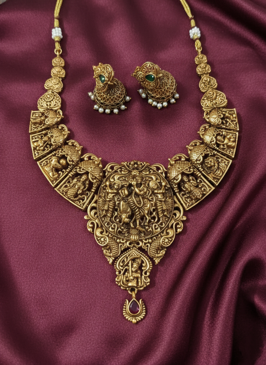 Matte Finish Dasavatharam Necklace Set