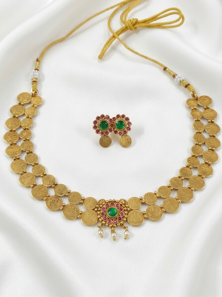 Lakshmi Coin Floral Necklace Set V2