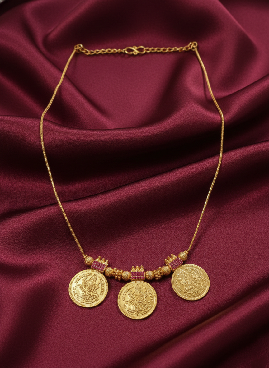 Micro Polish Big 3 pendant coin Necklace Set