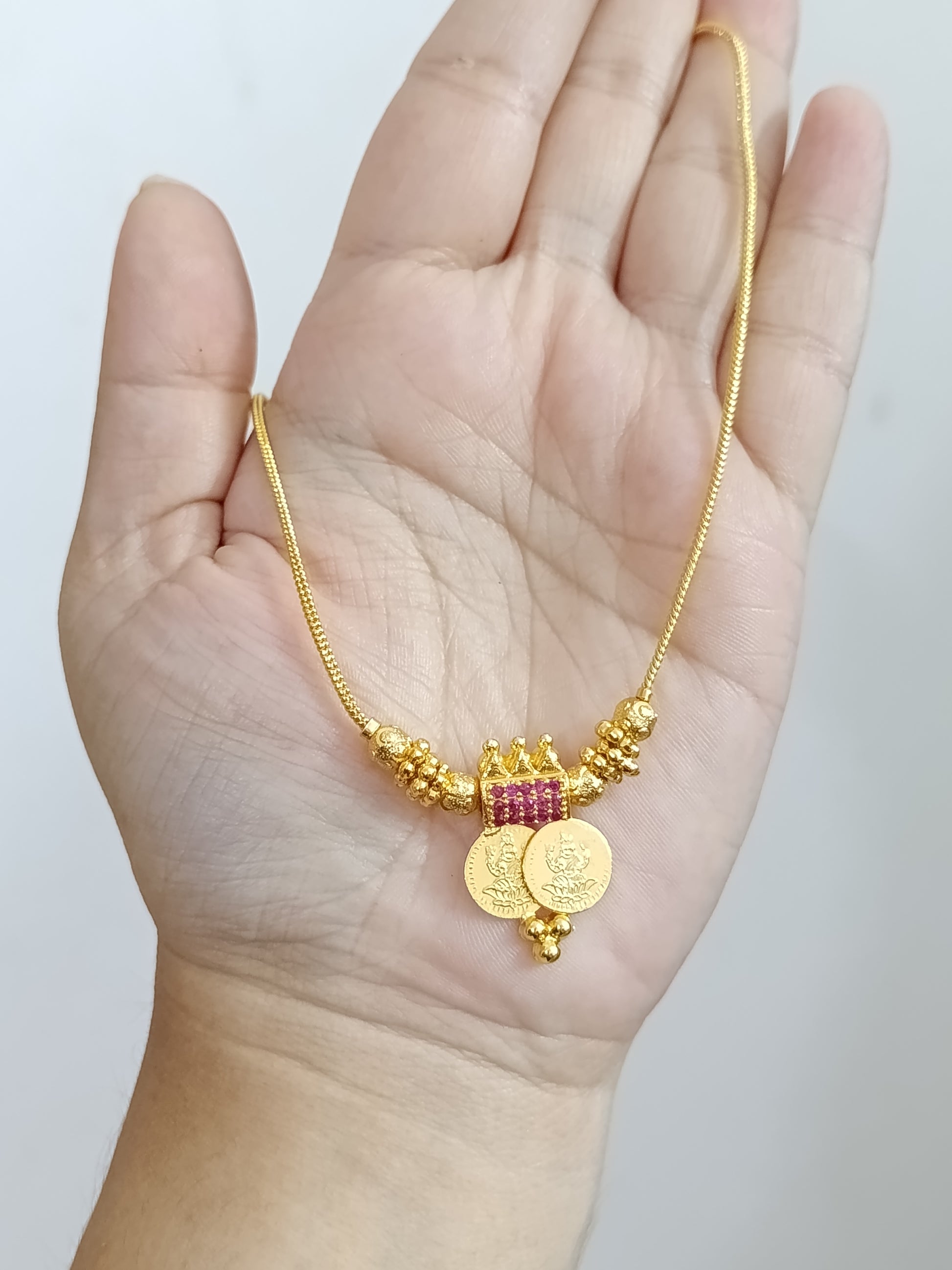 Micro Polish Lakshmi Coin Pendant Mid Long Necklace