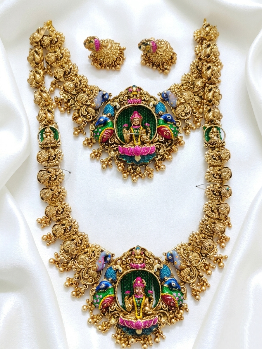 Enamel Temple Lakshmi Necklace Combo Set V3
