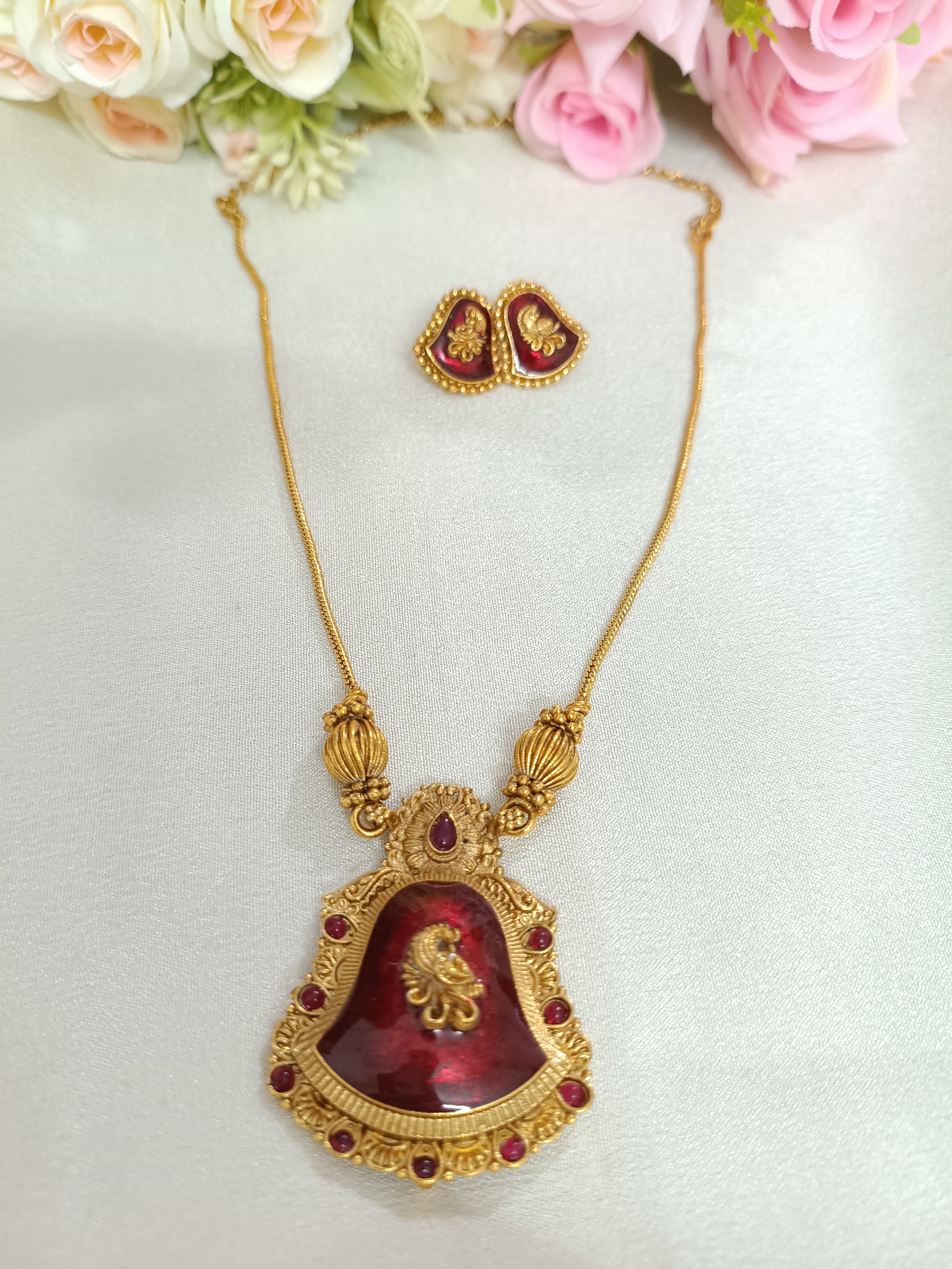 Enamel Peacock Pendant Necklace Set
