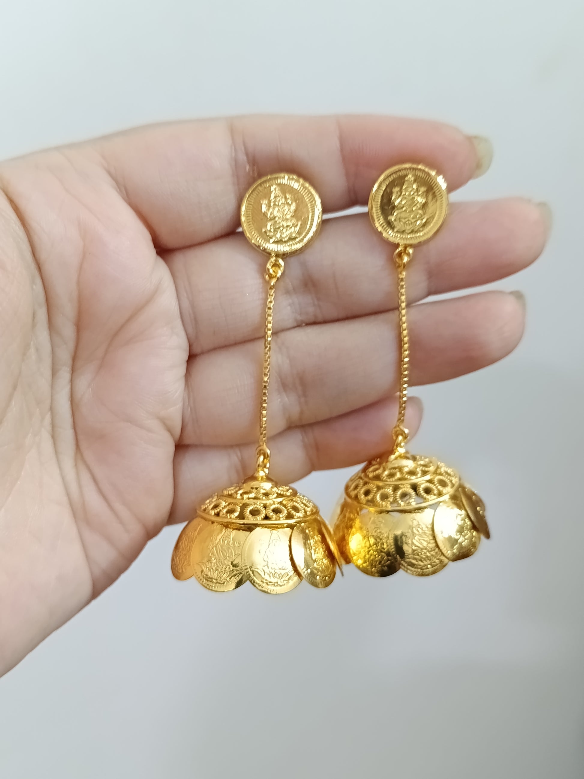 Micro Polish Lakshmi Coin Jhumka Earring V21