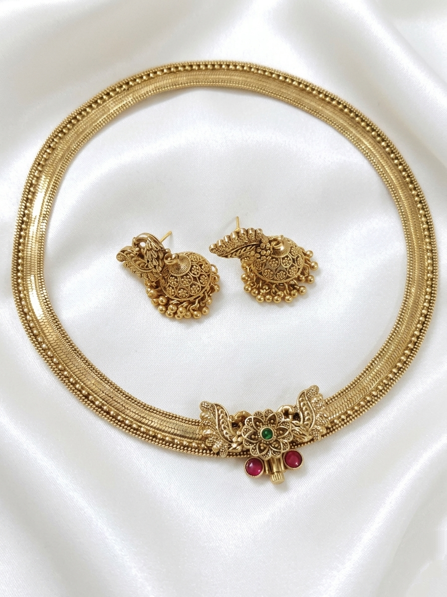 Matte Finish Screw type Openable Hasli Necklace Set V129