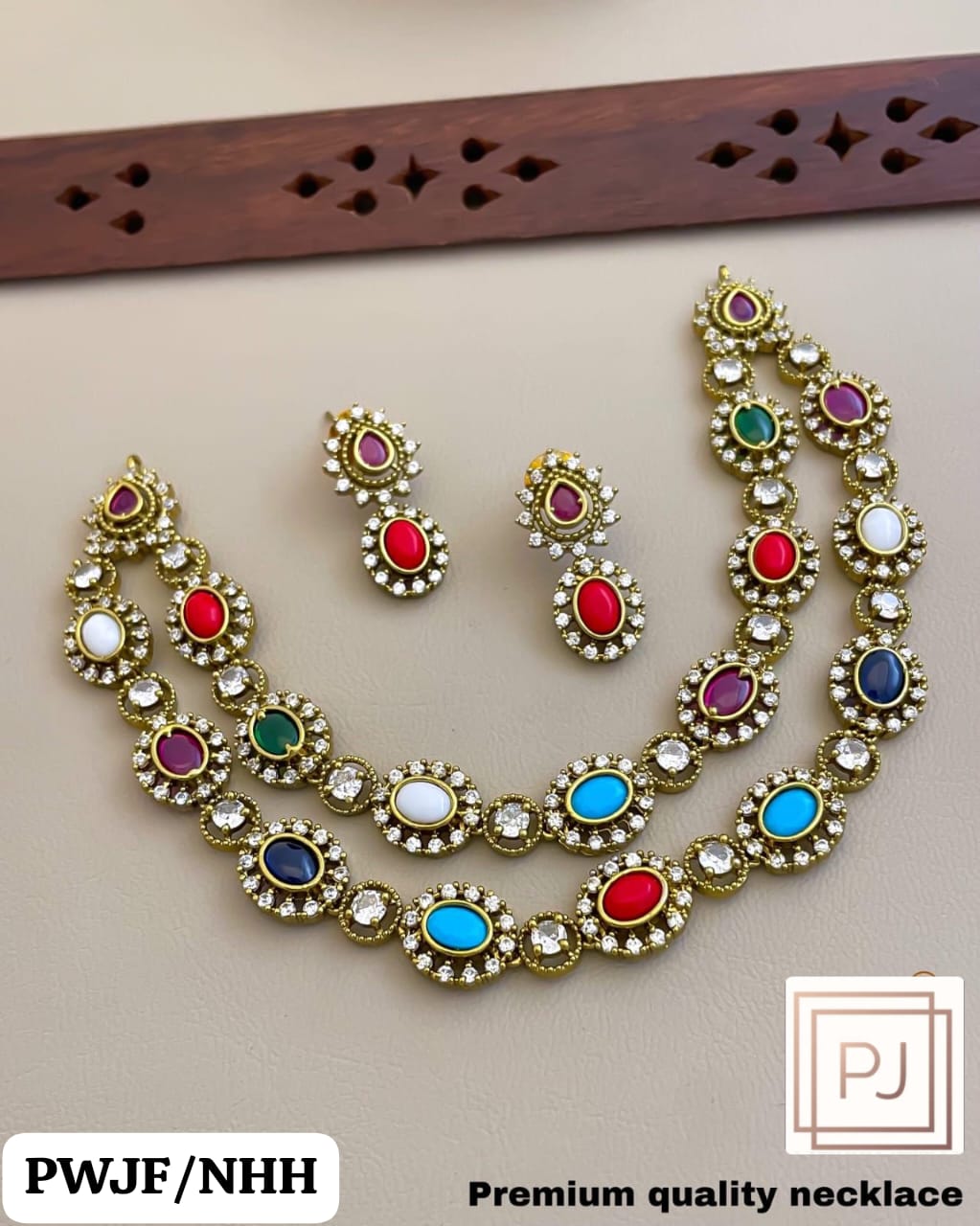 Navaratna Double layer necklace set