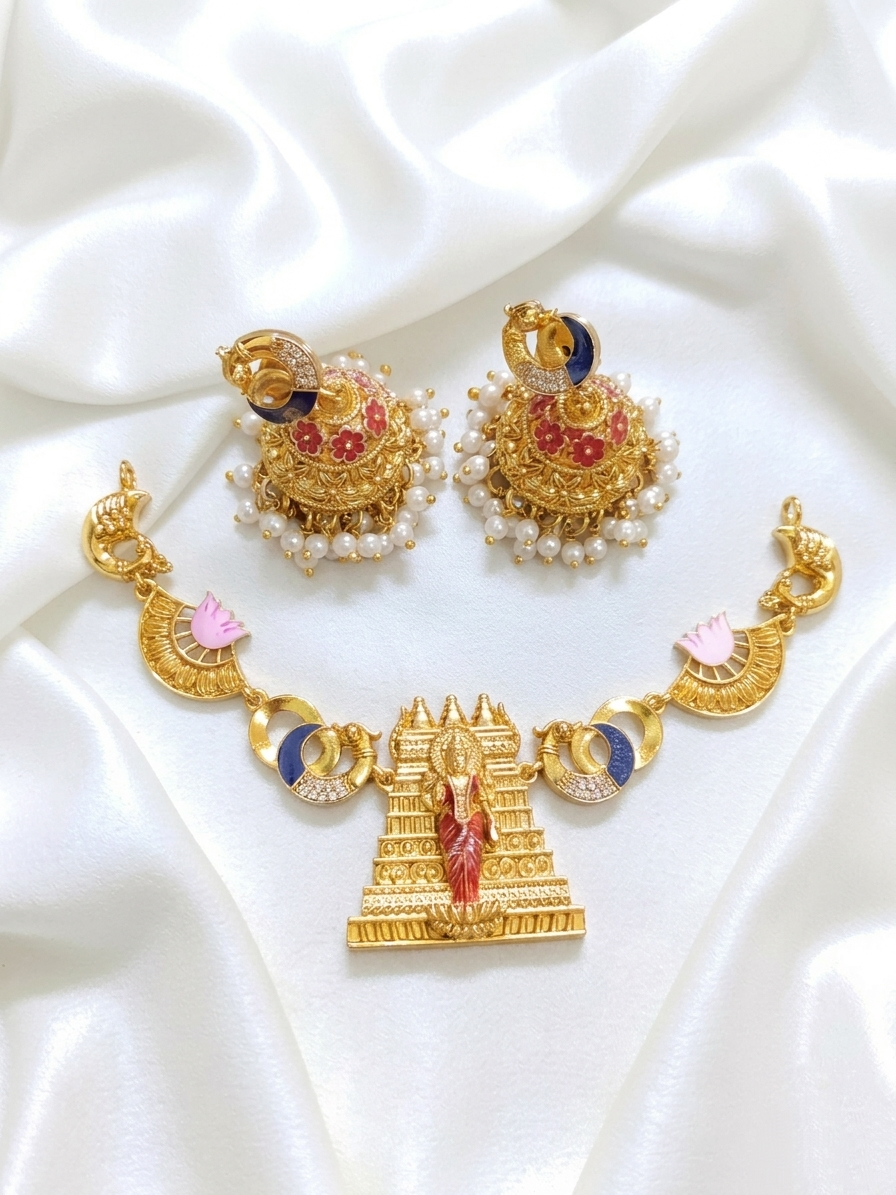 Lakshmi Diya Darshan Temple Necklace Set