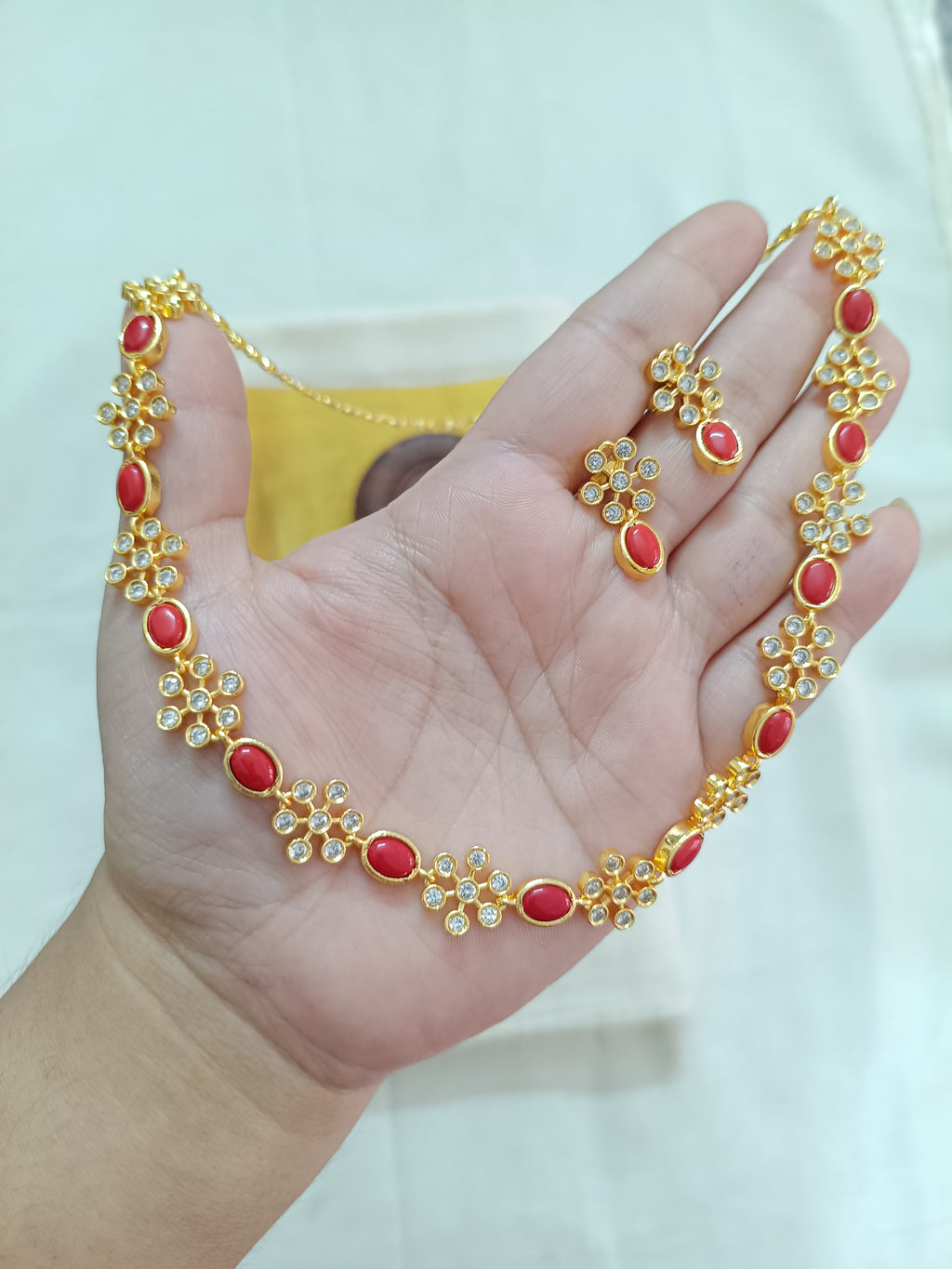 Micro Polish AD Flower Necklace Set