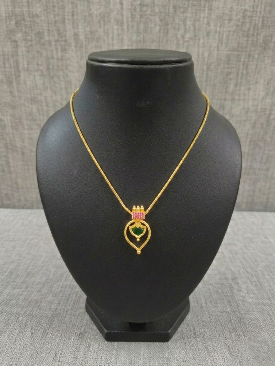 Micro Polish Palakka Pendant Mid Long Necklace Set