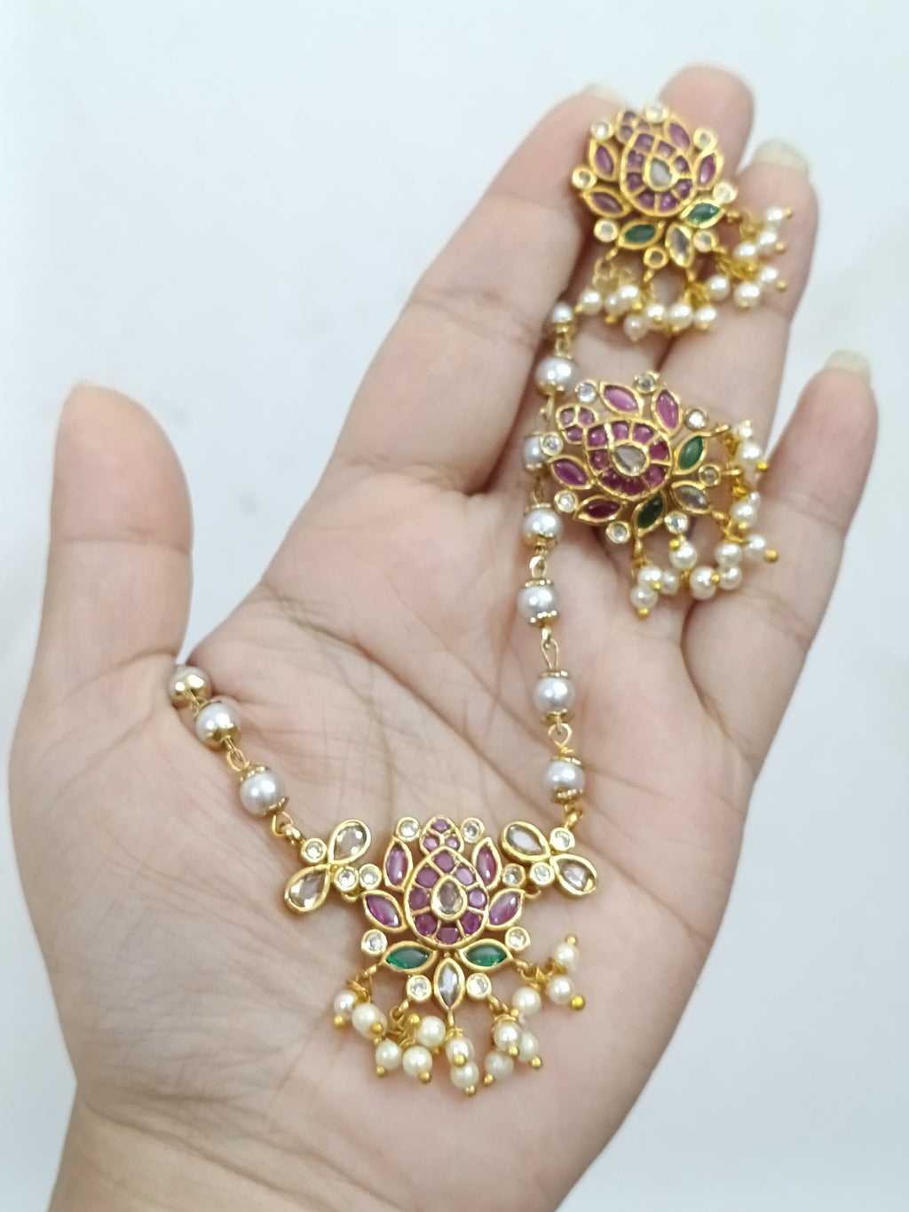 Lotus Pendant Pearl Necklace Set V249