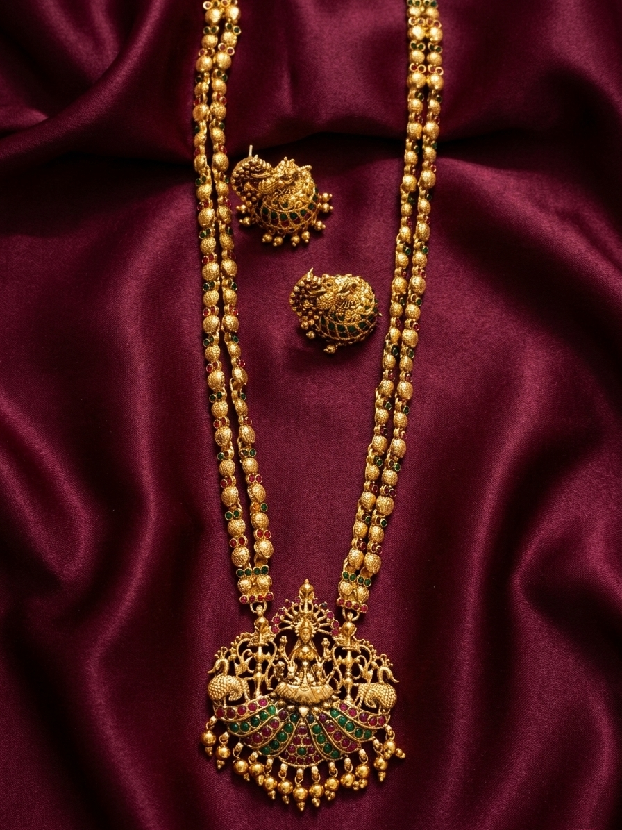 Matte Finish Budget Lakshmi Long Necklace Set