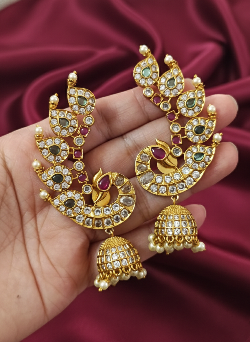 AD Peacock Earcuff Jhumka Earring V2