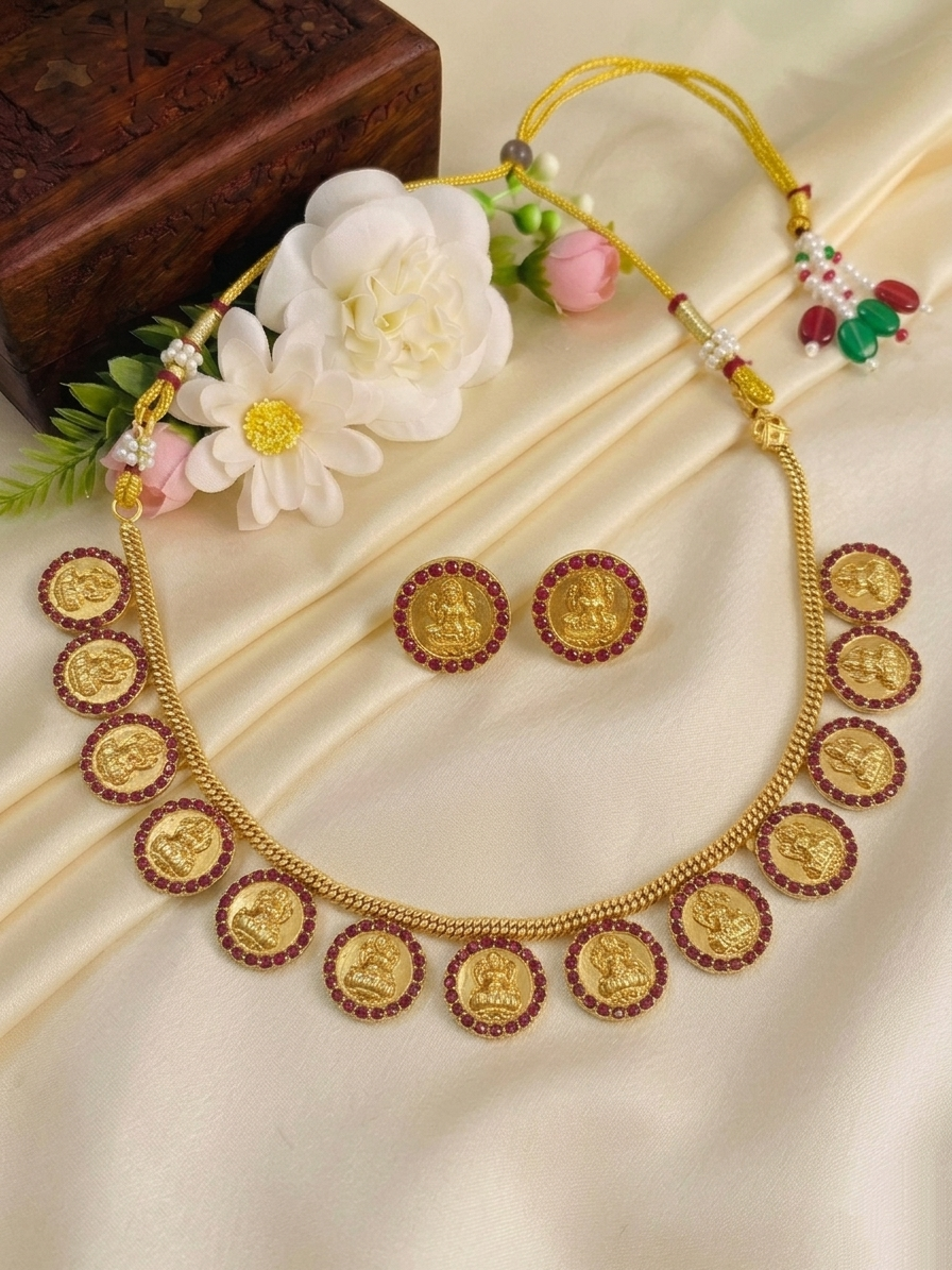 Traditional Lakshmi Coin Necklace Set V1