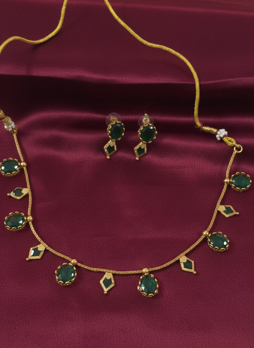 Fusion Palakka with AD Stone Necklace Set