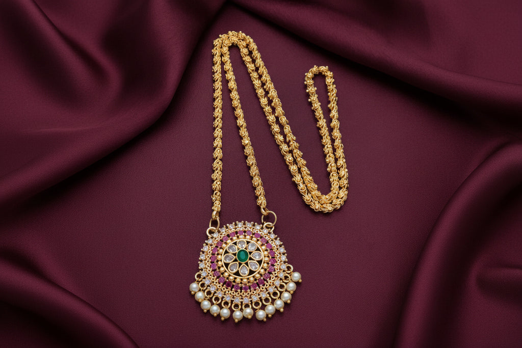 Micro Polish Chain Pendant Long Necklace Set