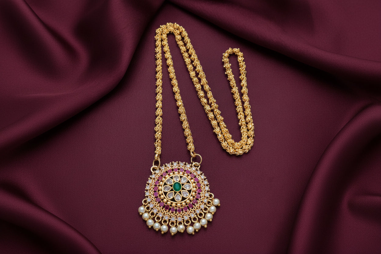 Micro Polish Chain Pendant Long Necklace Set