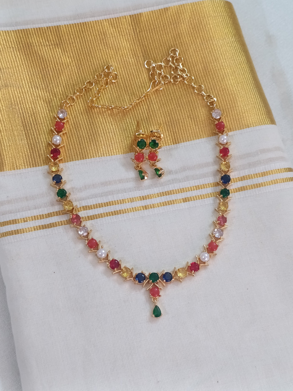 Micro Polish AD Navaratna Necklace Set V2