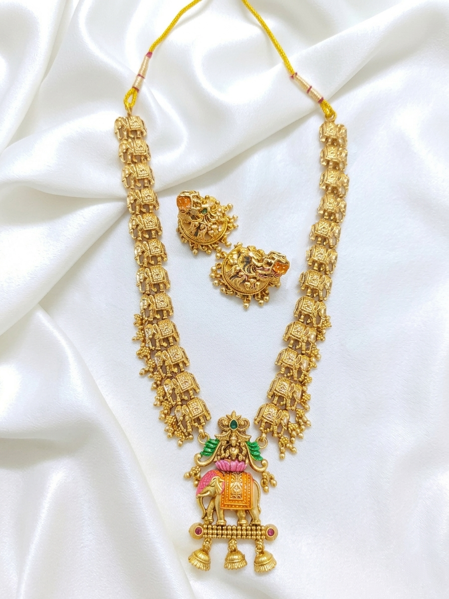 Enamel Gajalakshmi Long Necklace Set