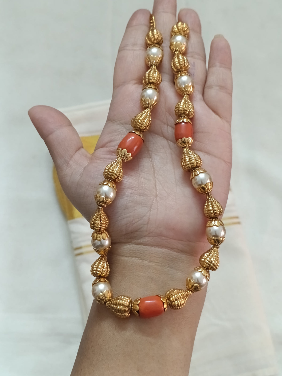 Coral Gold Bead Necklace V241