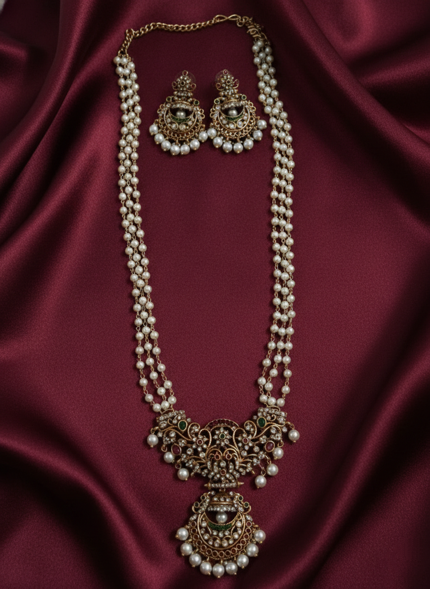 Low Budget pearl Layer Pendant Long Necklace Set