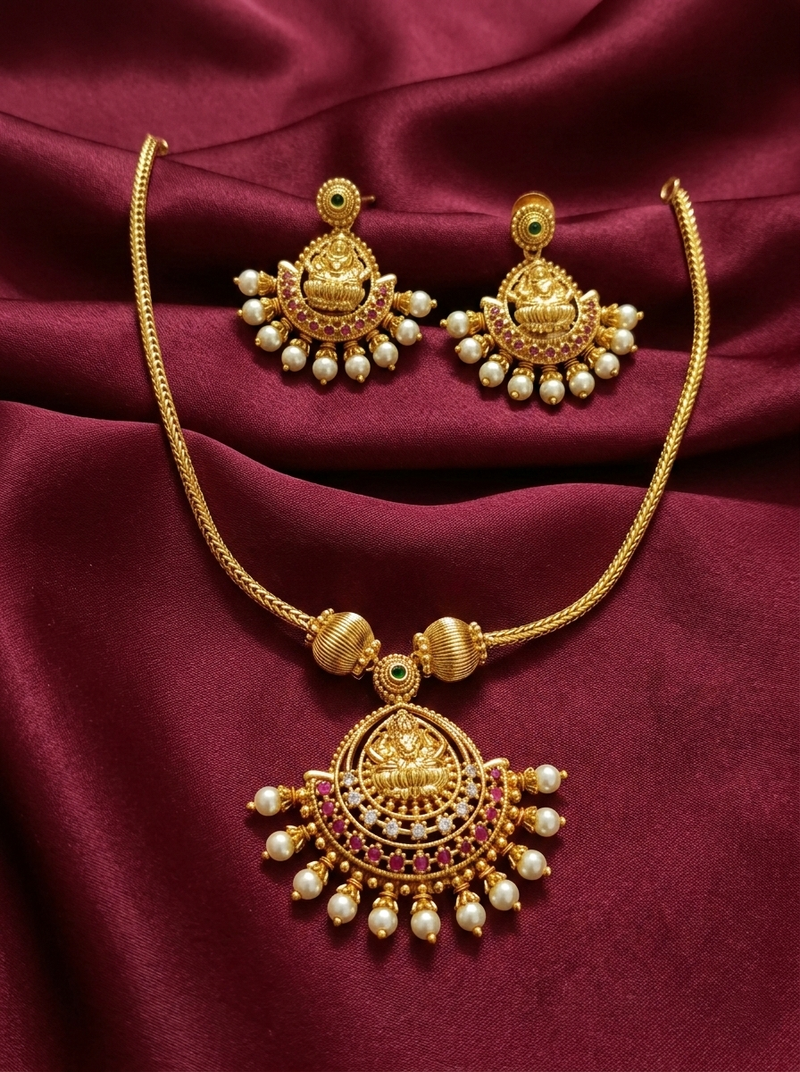 Lakshmi Pendant Necklace Set V12