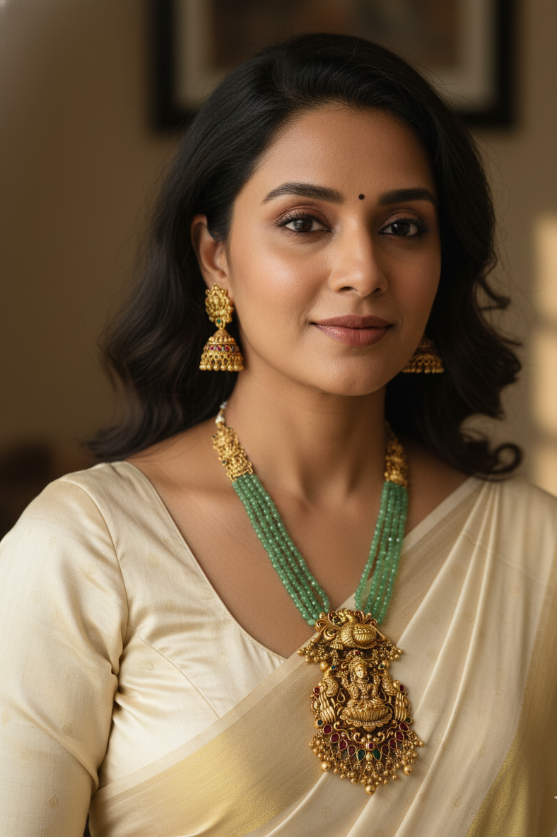 Lakshmi Pendant Necklace Set Mint Green V1