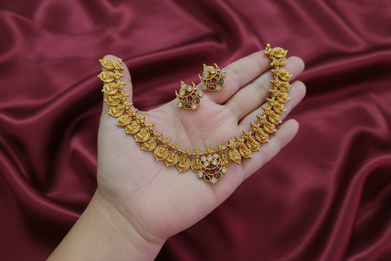 Fusion Lakshmi Coin Necklace Set