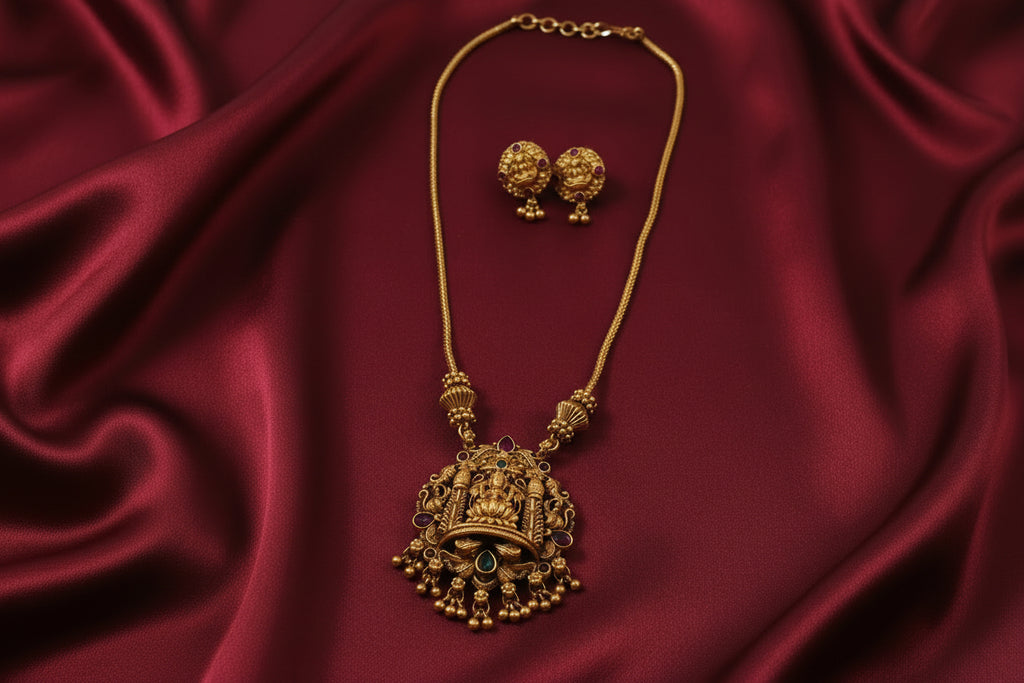 Lakshmi Pendant Mid Long Necklace Set