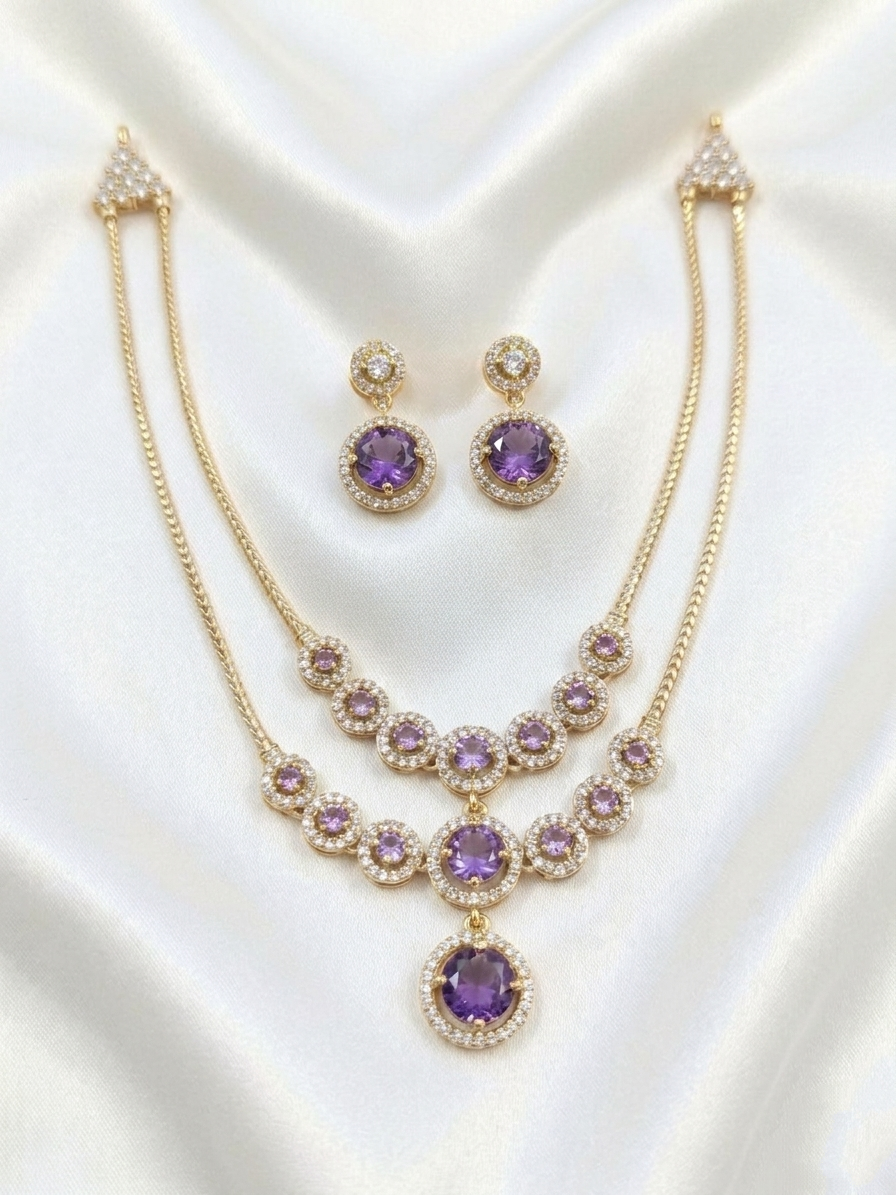 2 Layers AD Stone Necklace Set