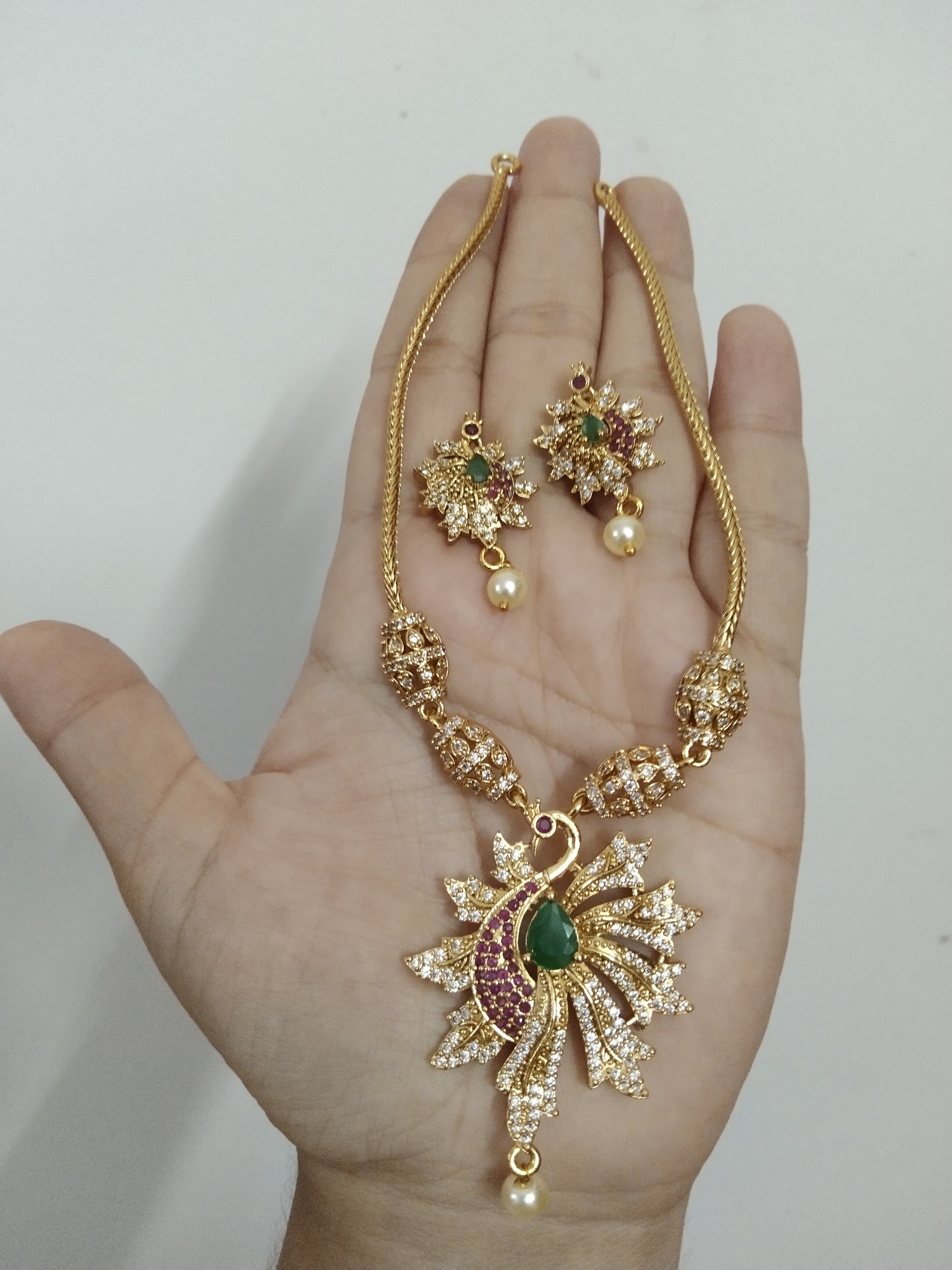 AD Peacock Pendant Necklace Set