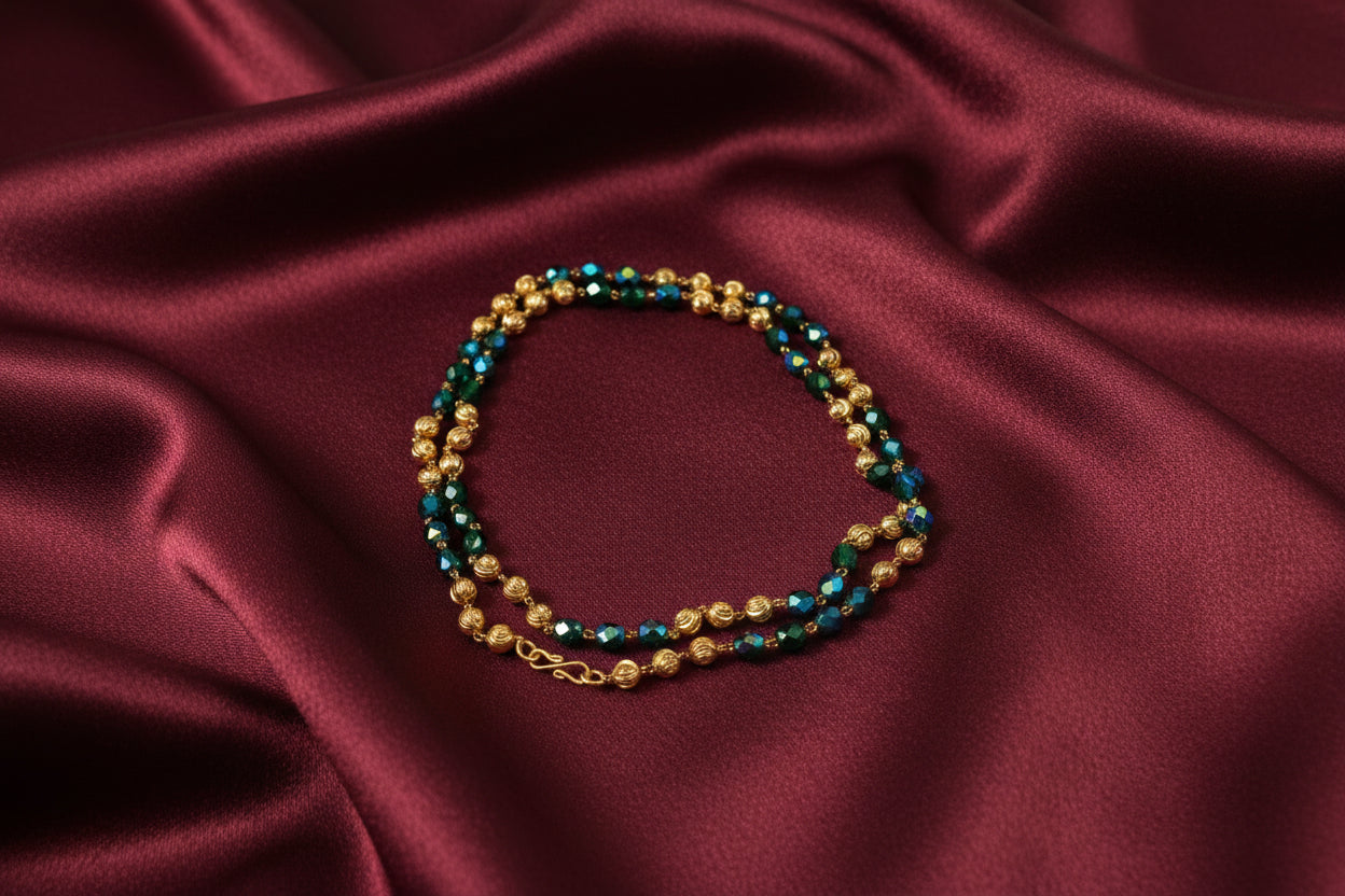 Micro Polish Crystal Bead Peacock Colour Chain Set