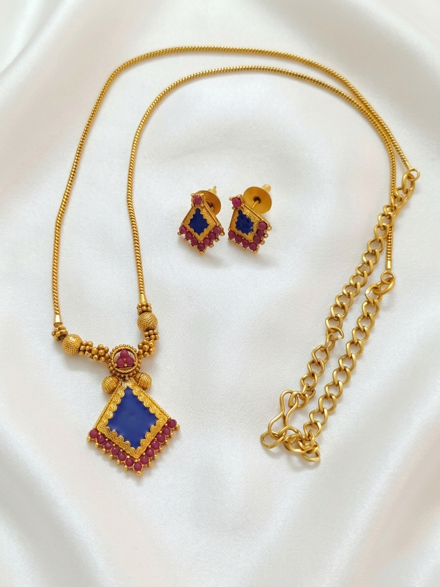 Low Budget Palakka Pendant Long Necklace Set